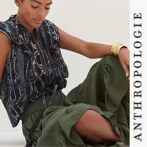 NWT Anthropologie Pilcro Metallic Ruffle Button Front Blouse PS